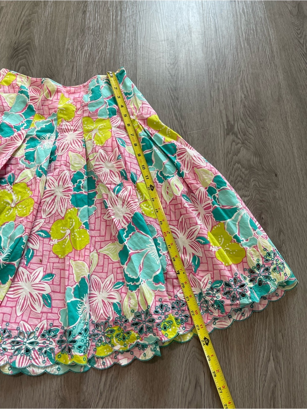 Lily Pulitzer Floral A-Line Cotton Skirt in Pink & Teal - Picture 3 of 6